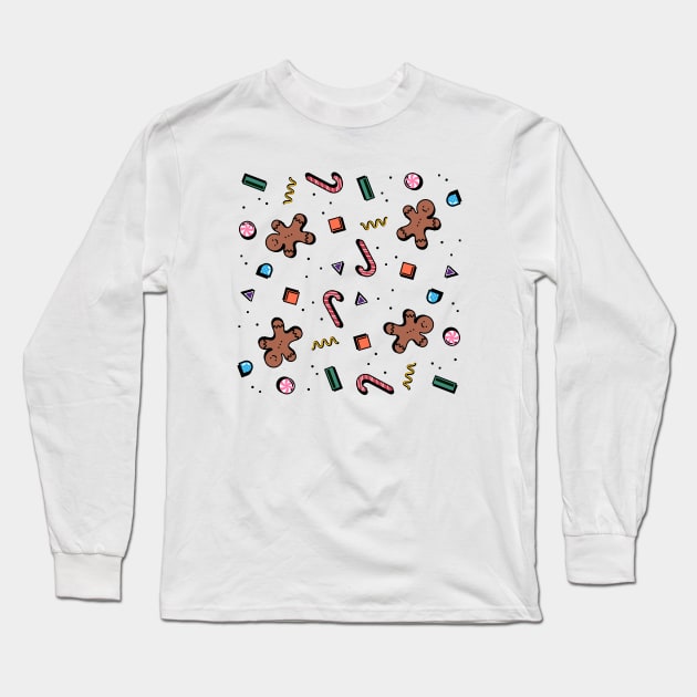 Retro Gingerbread Pattern Long Sleeve T-Shirt by JPenfieldDesigns